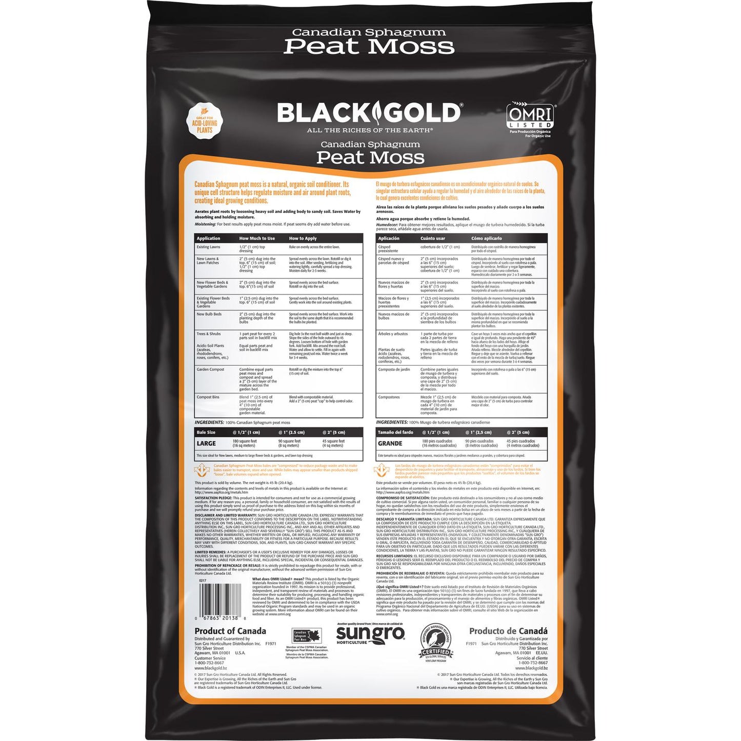 Black Gold Organic Canadian Sphagnum Peat Moss 3.8 Cu Ft