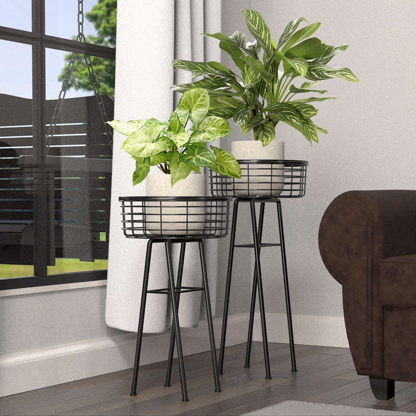 Panacea 20 In. H Black Metal Wire Basket Plant Stand