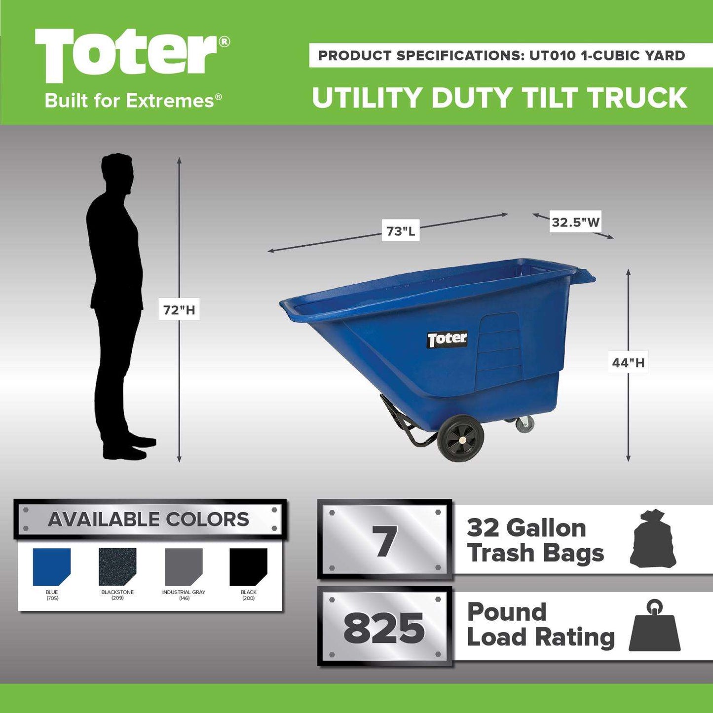 Toter High-Density Polyethylene Tilt Truck 1 Cu Yd