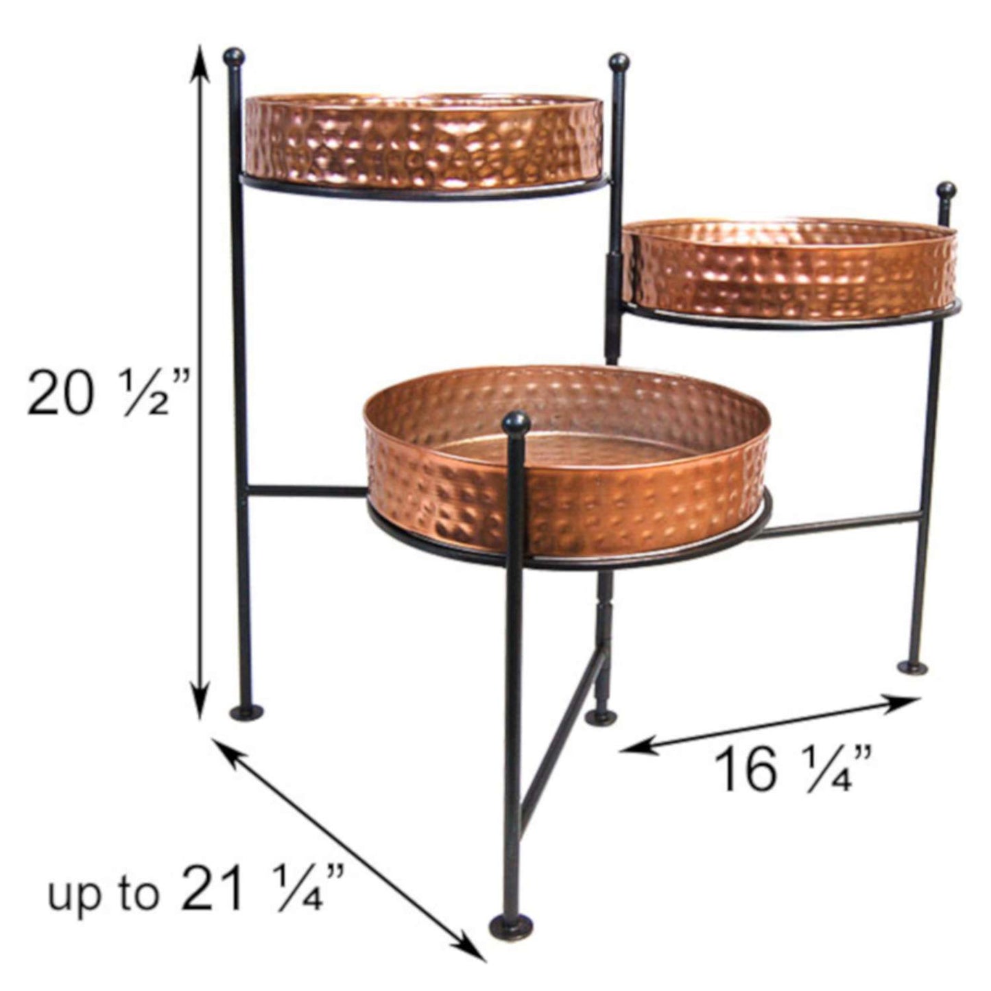 Panacea 20.5 In. H X 21.25 In. W X 16.25 In. D Metal 3 Tiered Planter With Stand Copper