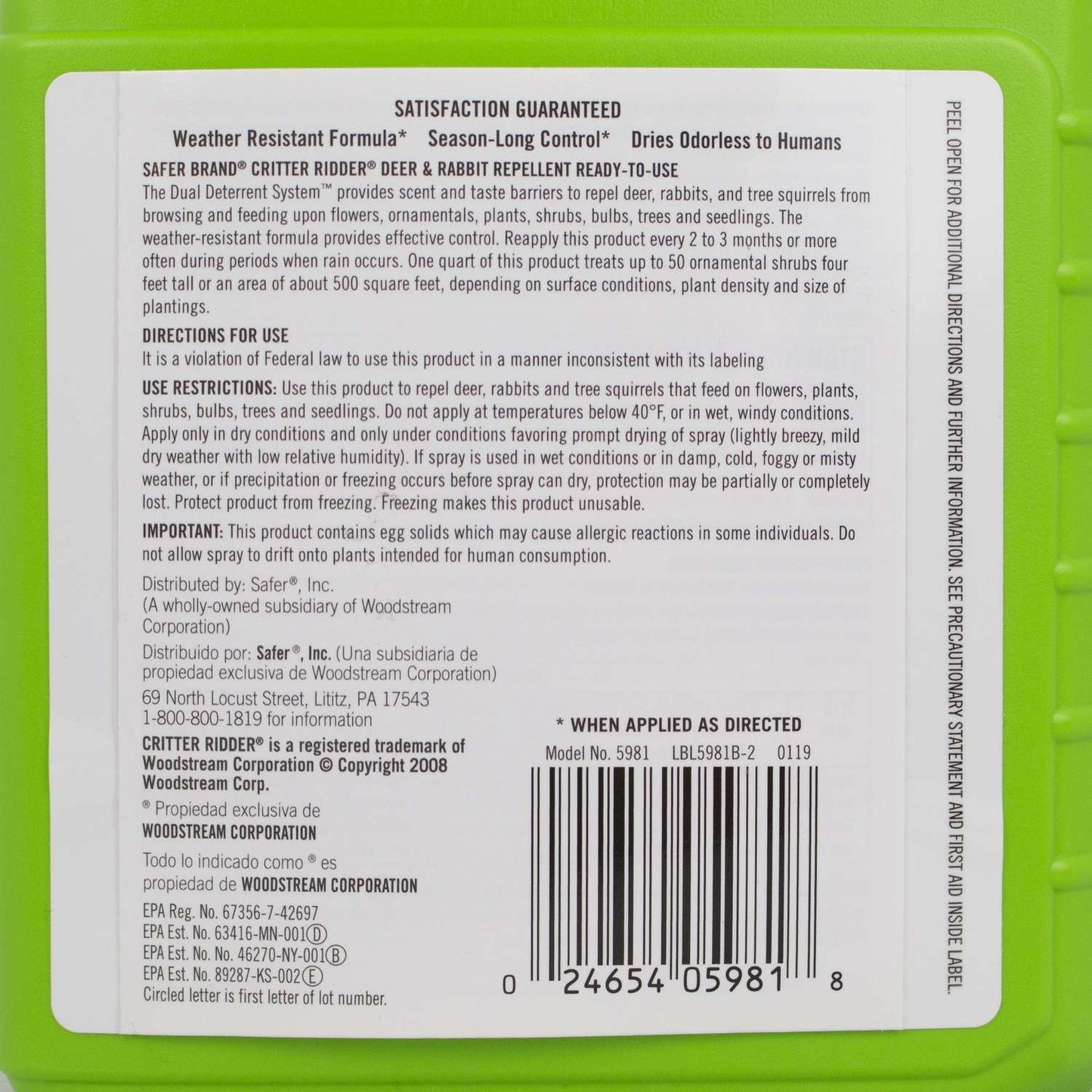 Safer Brand Critter Ridder Animal Repellent Liquid For Deer, Rabbit And Squirrel 32 Oz