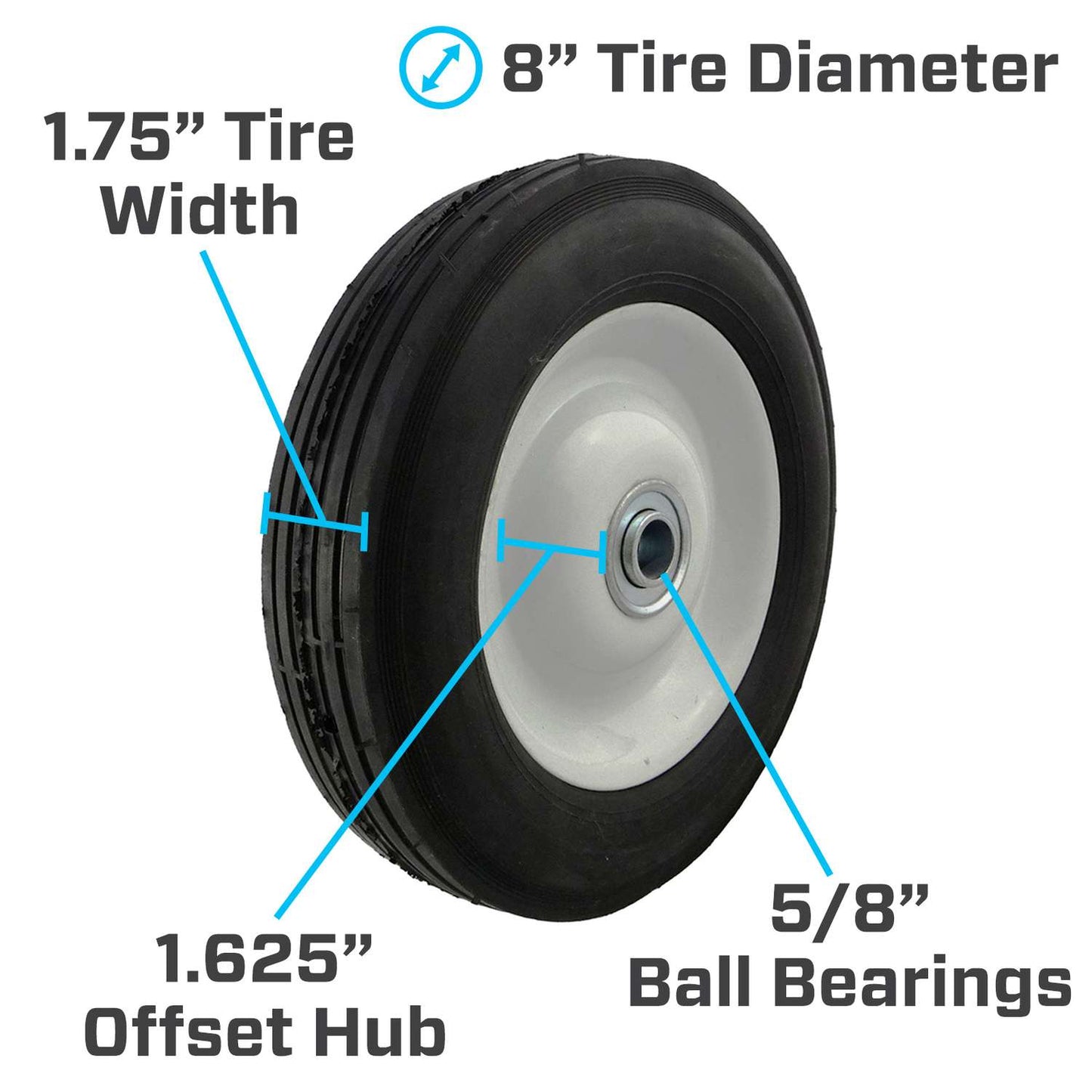 Marathon 8 In. D X 8 In. D 225 Lb. Cap. Offset Wheelbarrow Tire Rubber 1 Pk