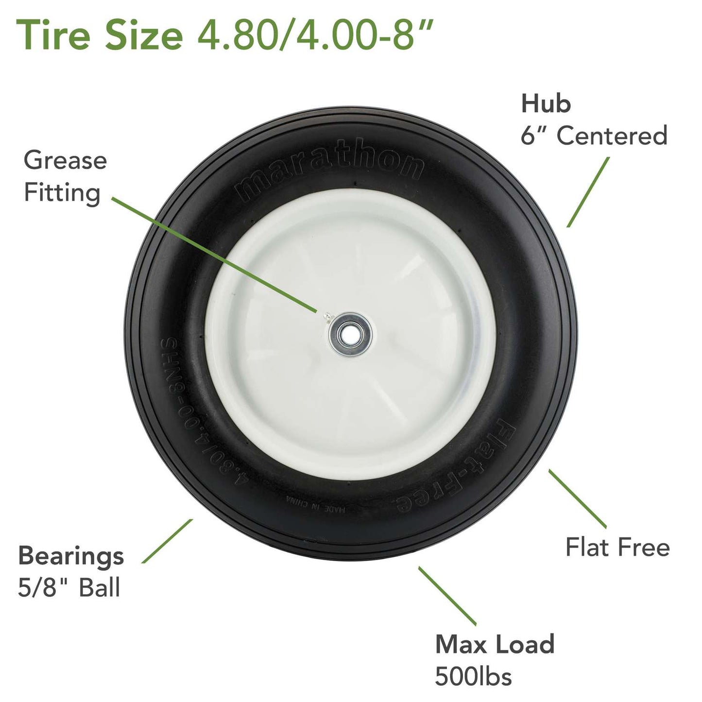 Marathon 8 In. D X 15.5 In. D 500 Lb. Cap. Centered Wheelbarrow Tire Polyurethane 1 Pk