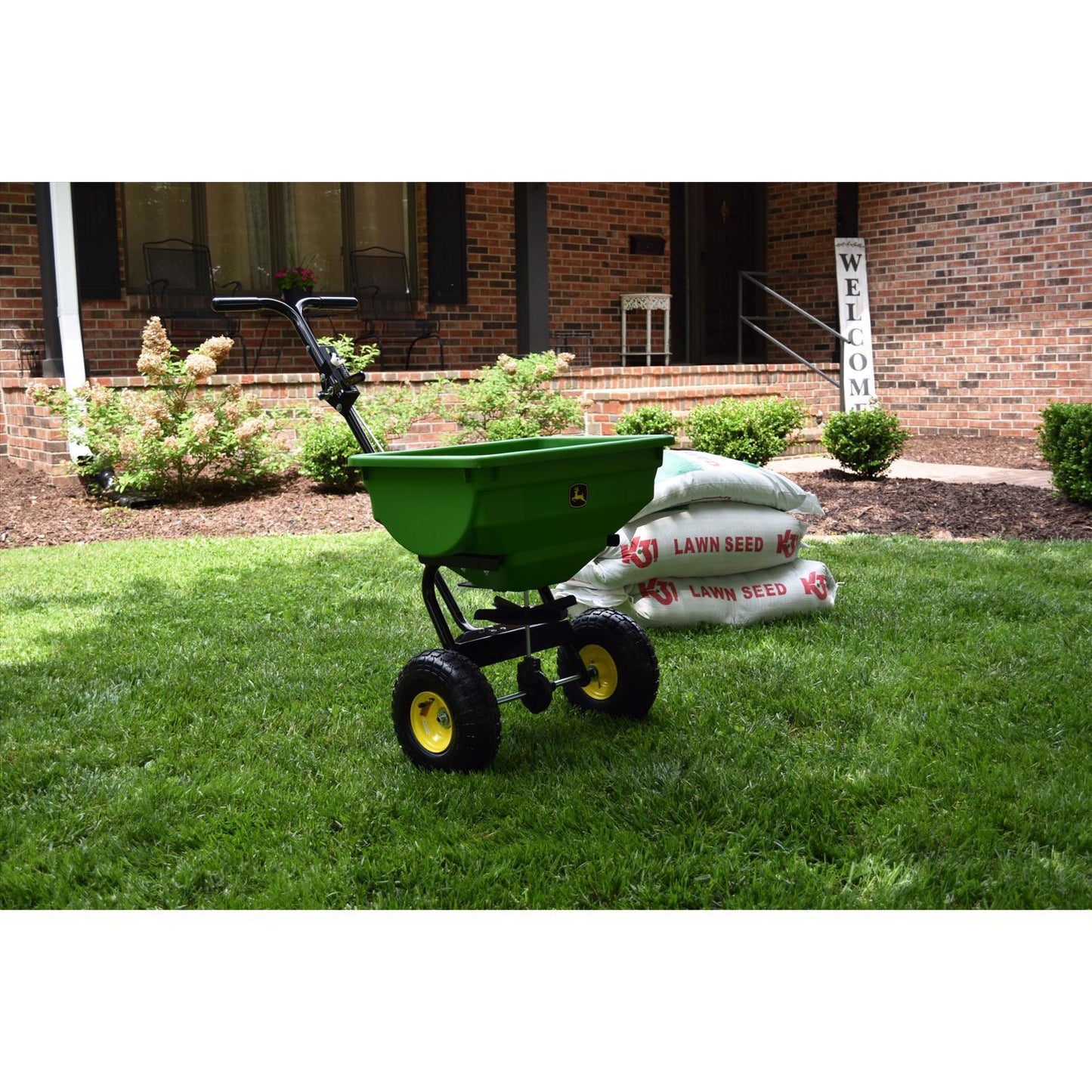 John Deere 10 Ft. W Broadcast Push Lawn Spreader For Fertilizer/Ice Melt/Seed 85 Lb