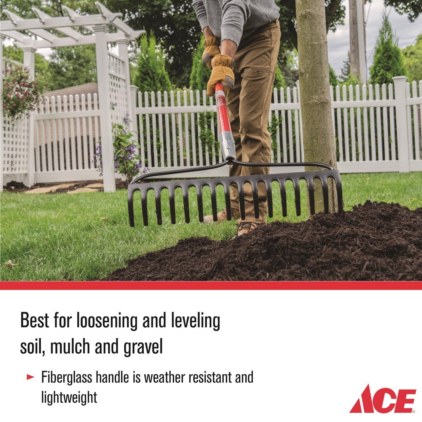  Ace 57 In. 16 Tine Steel Bow Rake Fiberglass Handle