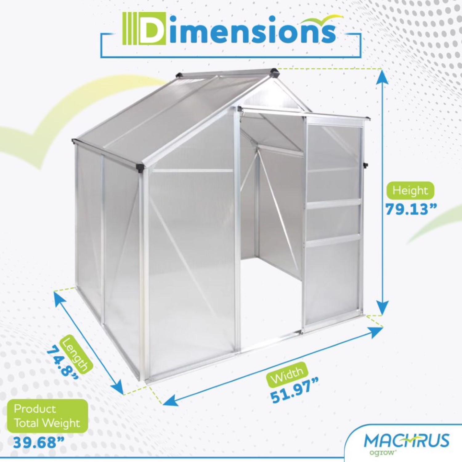  OGrow Clear 51.97 In. W X 74.8 In. D X 79.13 In. H Greenhouse