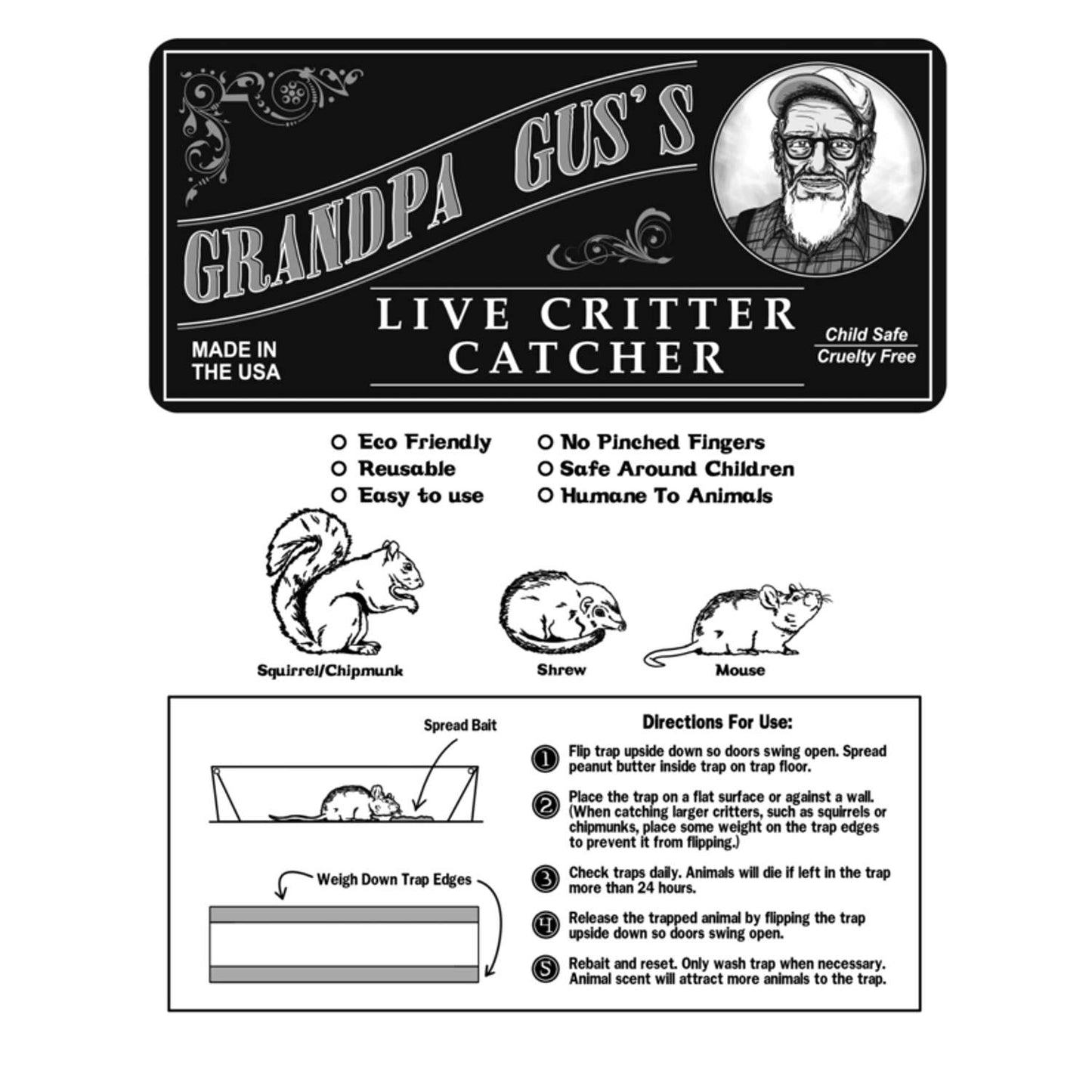 Grandpa Gus's Small Live Catch Animal Trap For Chipmunks 2 Pk