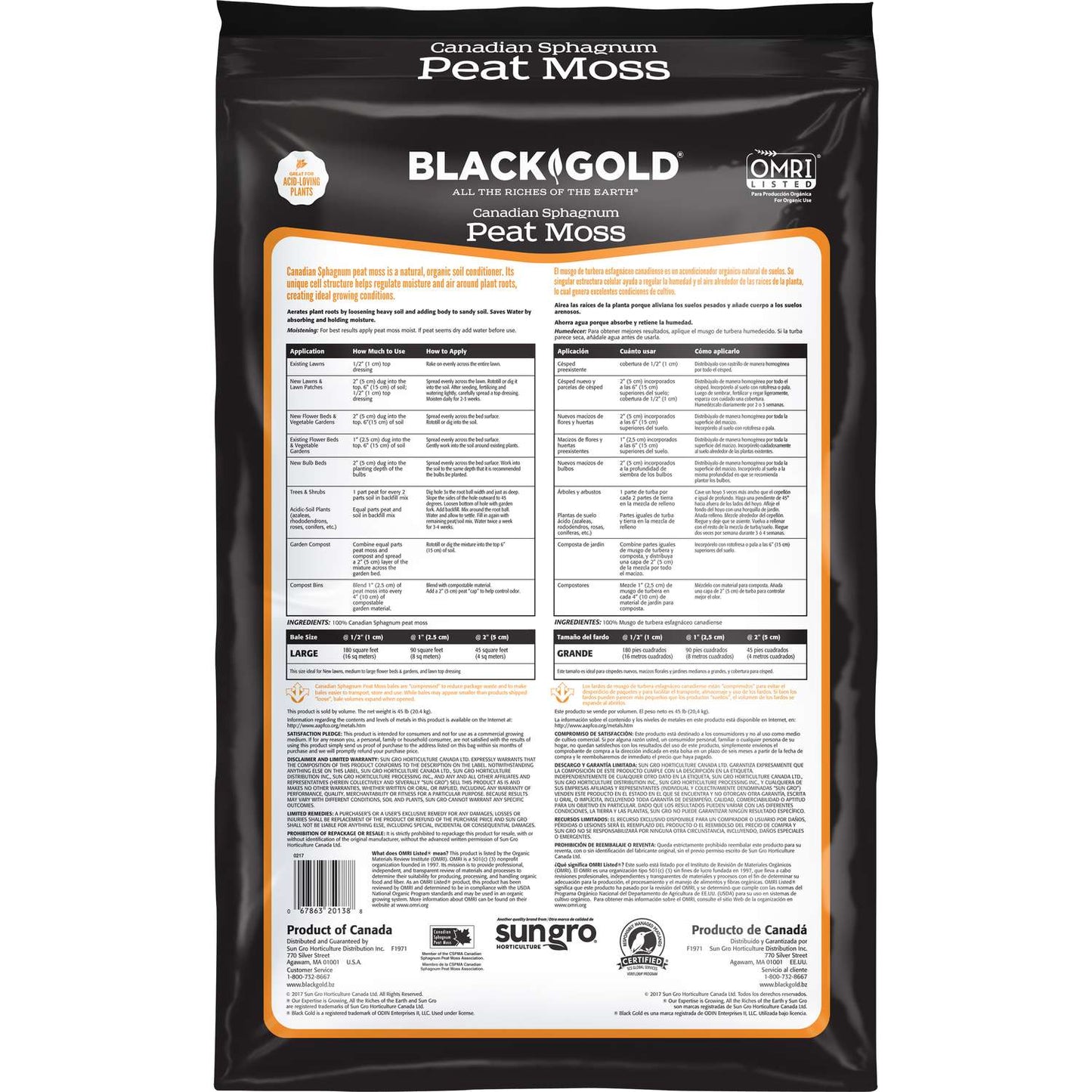  Black Gold Organic Canadian Sphagnum Peat Moss 3.8 Cu Ft