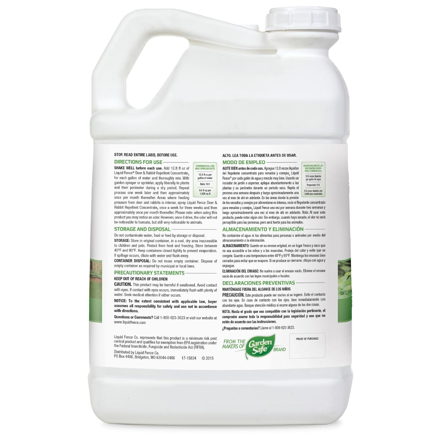 Liquid Fence Animal Repellent Concentrate For Deer And Rabbits 2.5 Gal