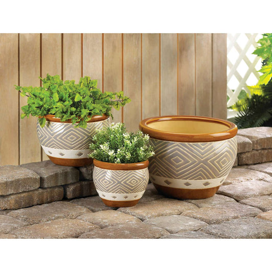  Summerfield Terrace Brown Trim Ceramic 3 Assorted Size Round Planter Set