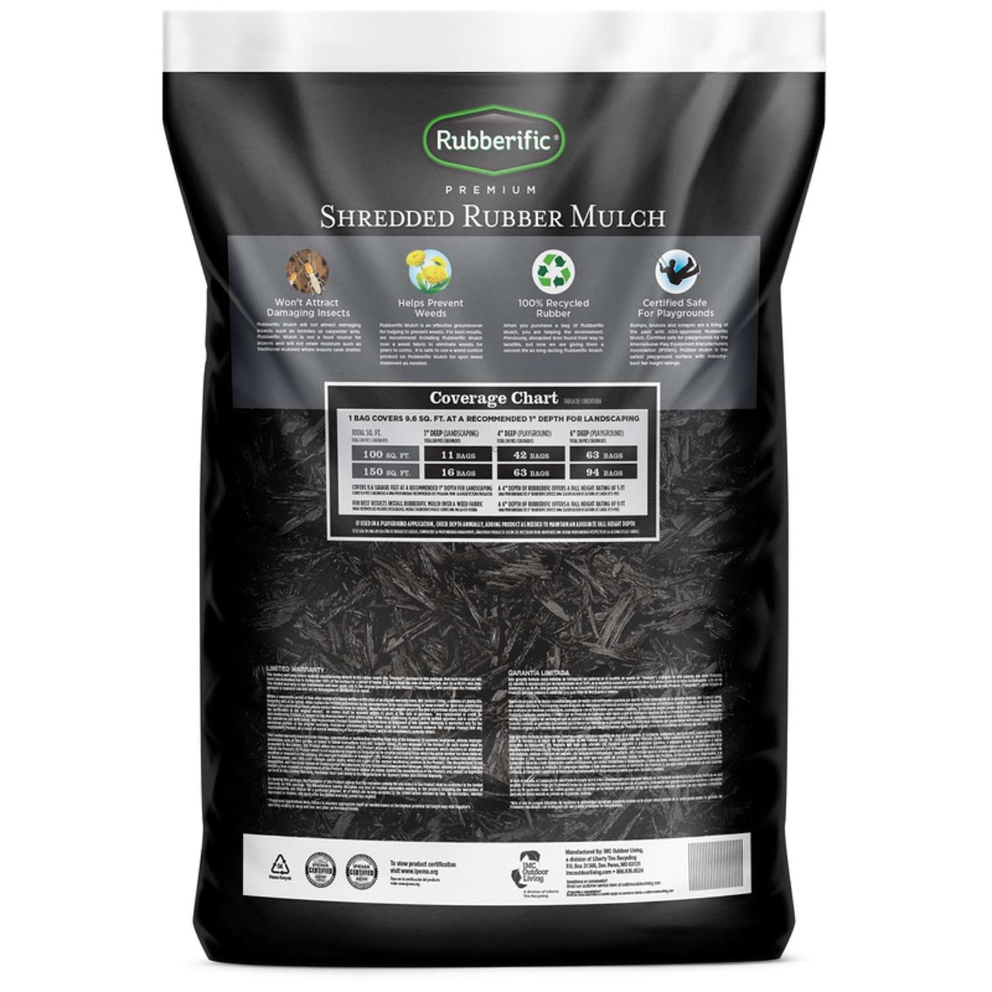  Rubberific Black Shredded Rubber Mulch 0.8 Cu Ft
