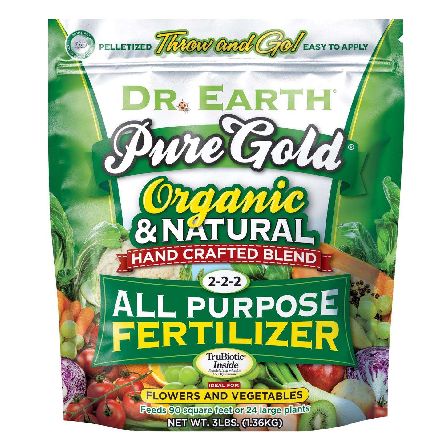  Dr. Earth Pure Gold Organic Fruits/Vegetables 2-2-2 Fertilizer 3 Lb