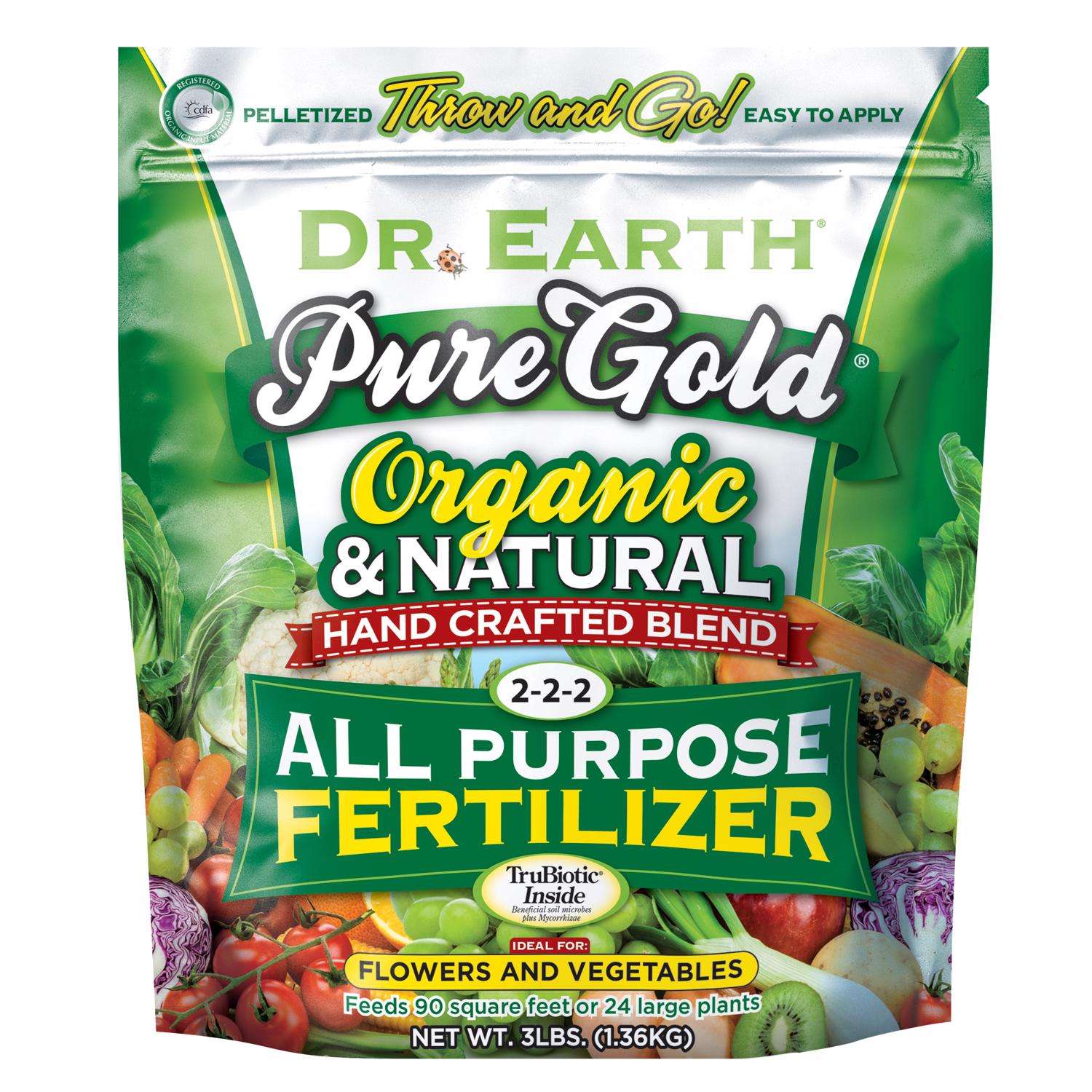  Dr. Earth Pure Gold Organic Fruits/Vegetables 2-2-2 Fertilizer 3 Lb