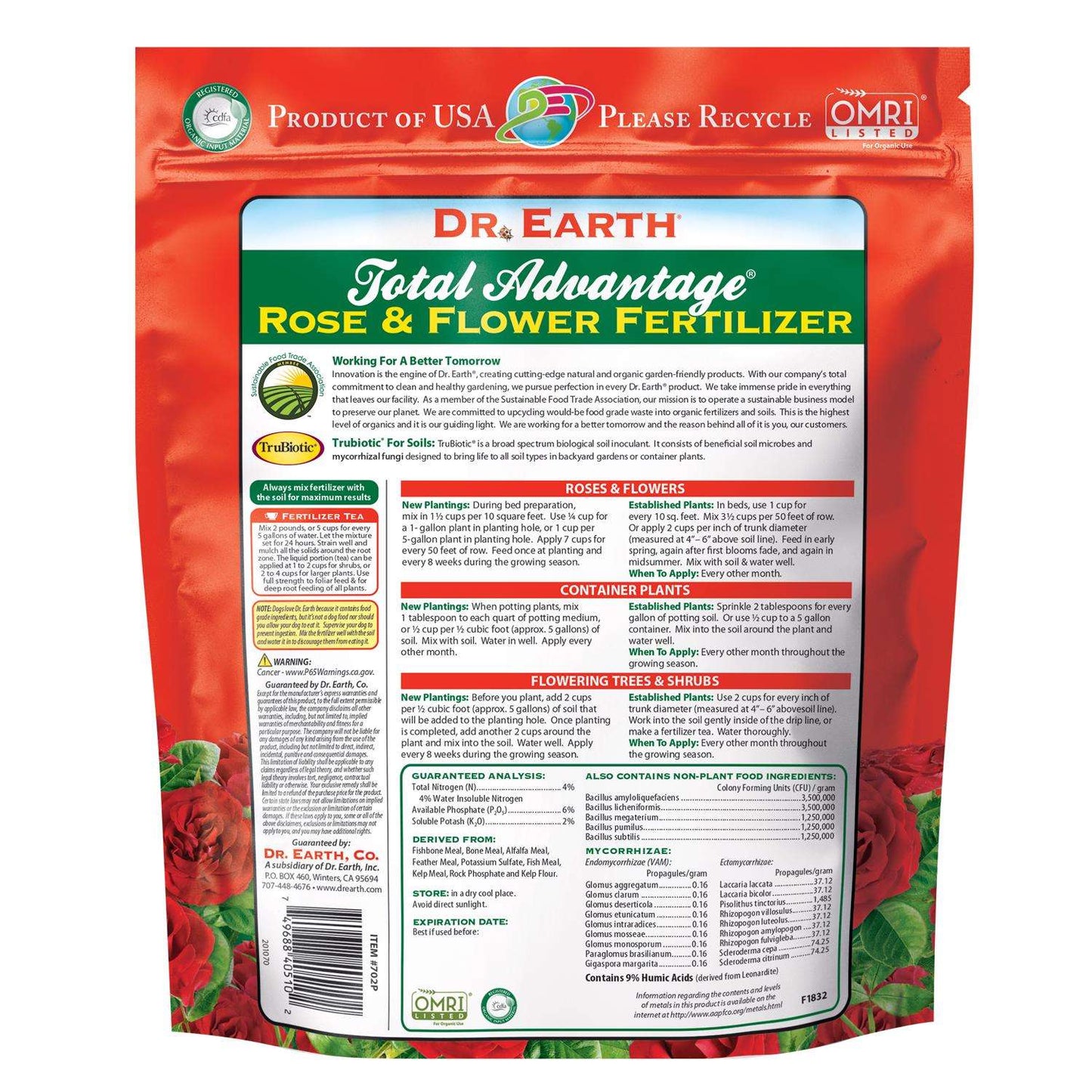  Dr. Earth Total Advantage Organic Granules Roses Plant Food 4 Lb