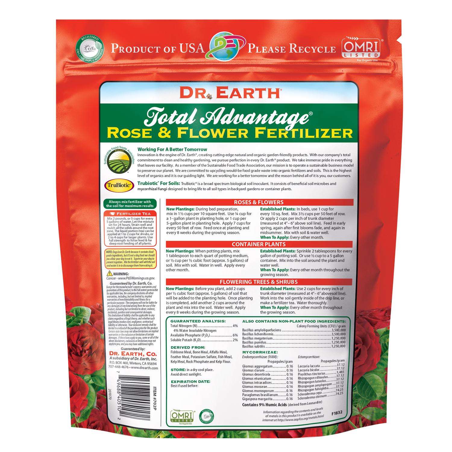  Dr. Earth Total Advantage Organic Granules Roses Plant Food 4 Lb