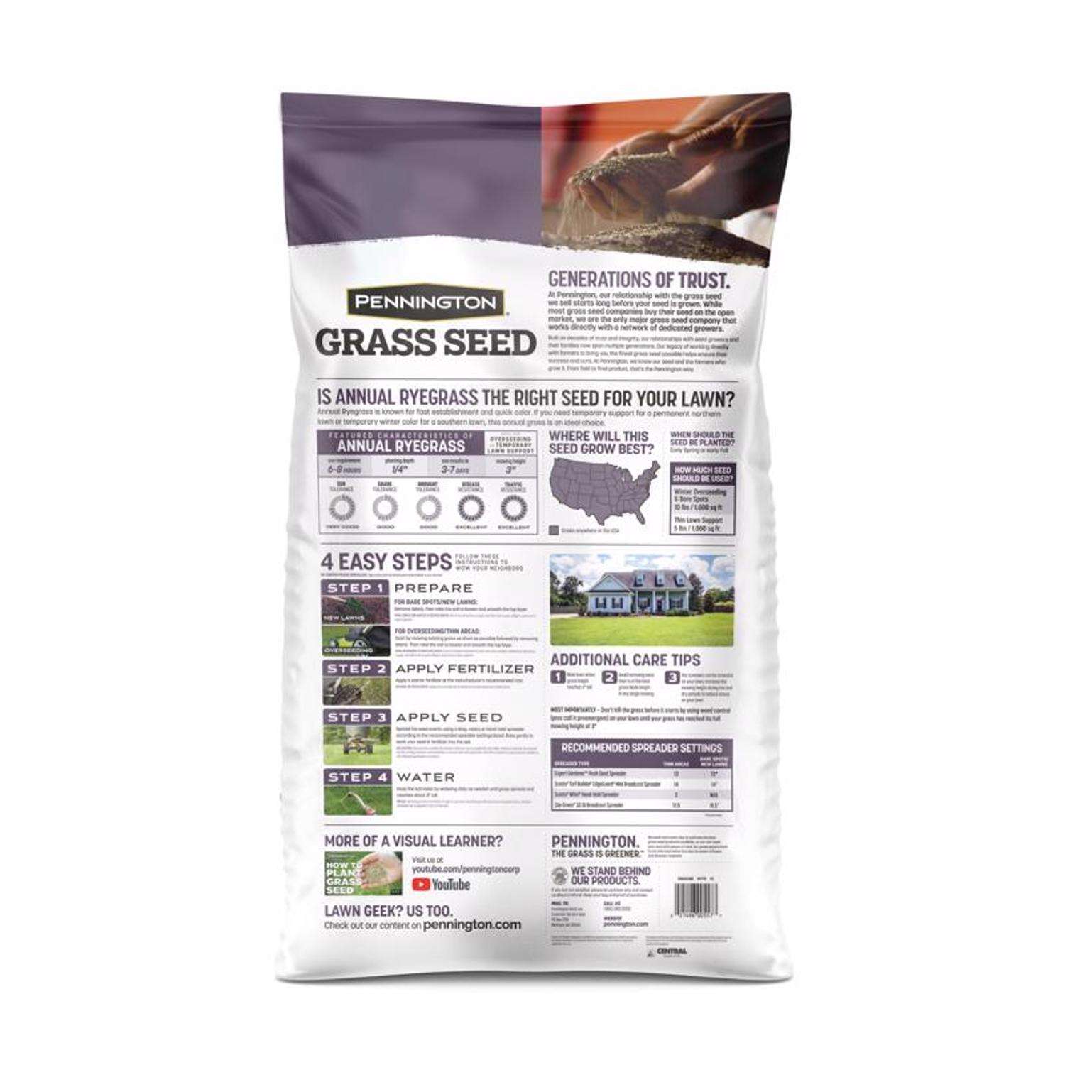  Pennington Annual Ryegrass Full Sun/Light Shade Grass Seed 50 Lb