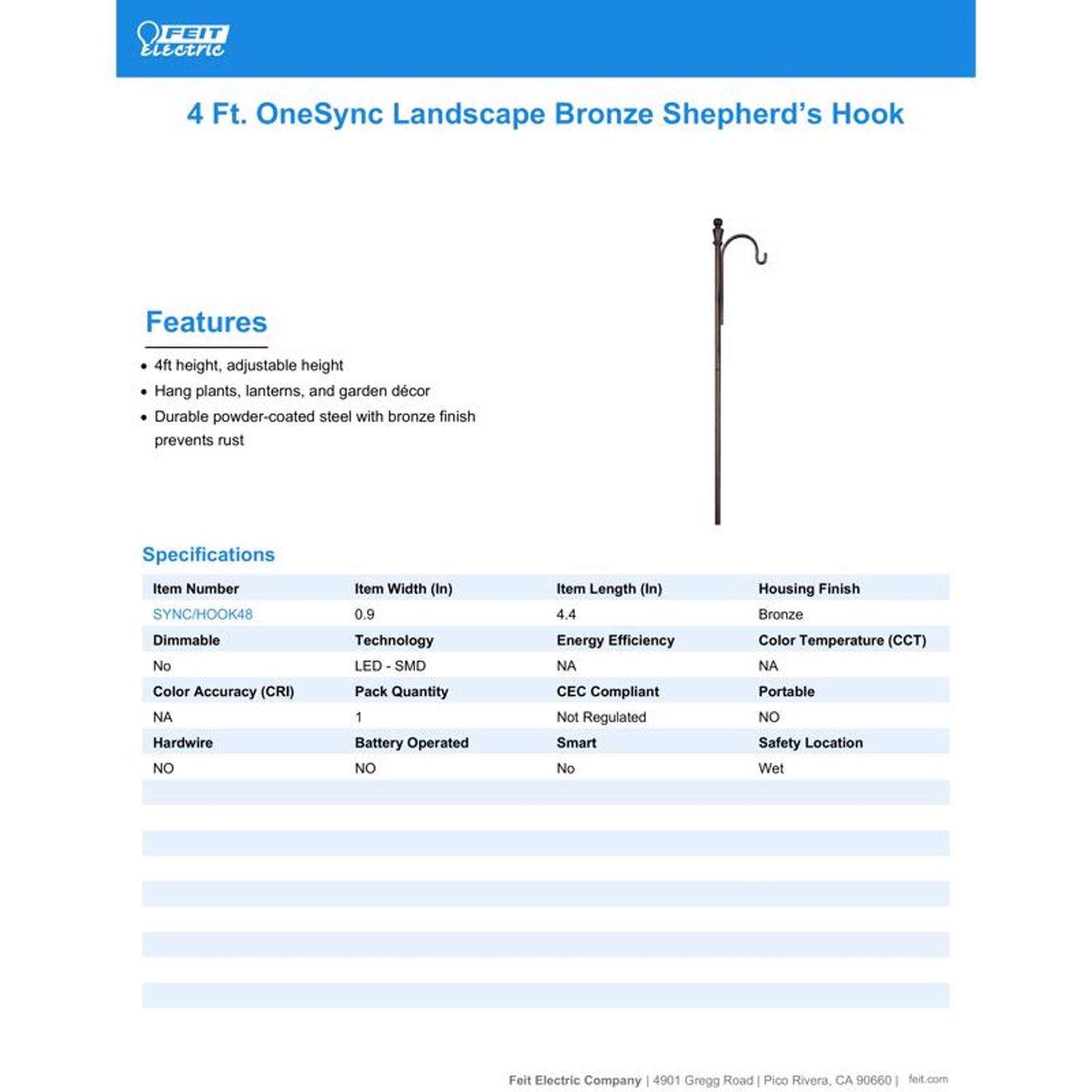  Feit SOLAR FIXTURES Bronze Metal 48 In. H Shepherd's Hook 1 Pk