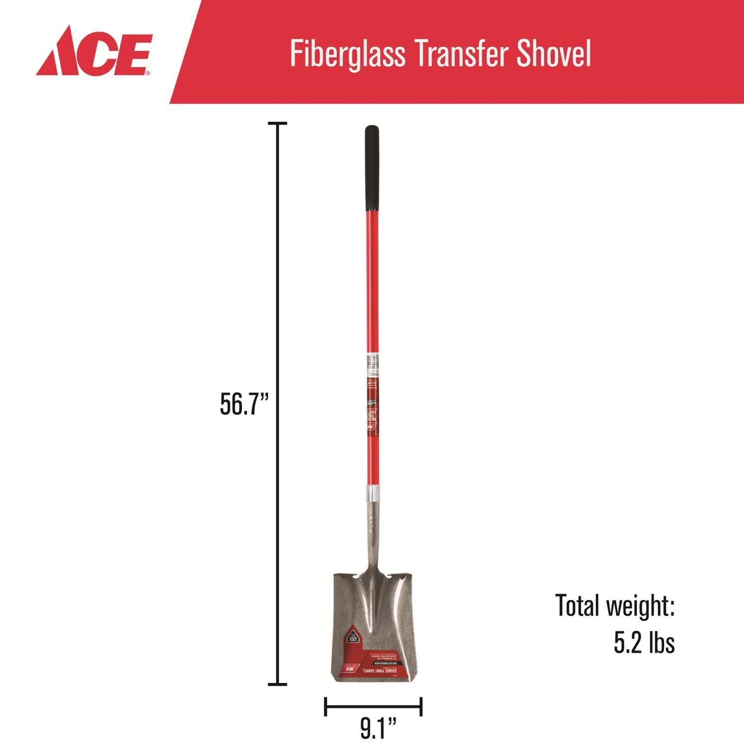  Ace 58 In. Steel Square Transfer Shovel Fiberglass Handle