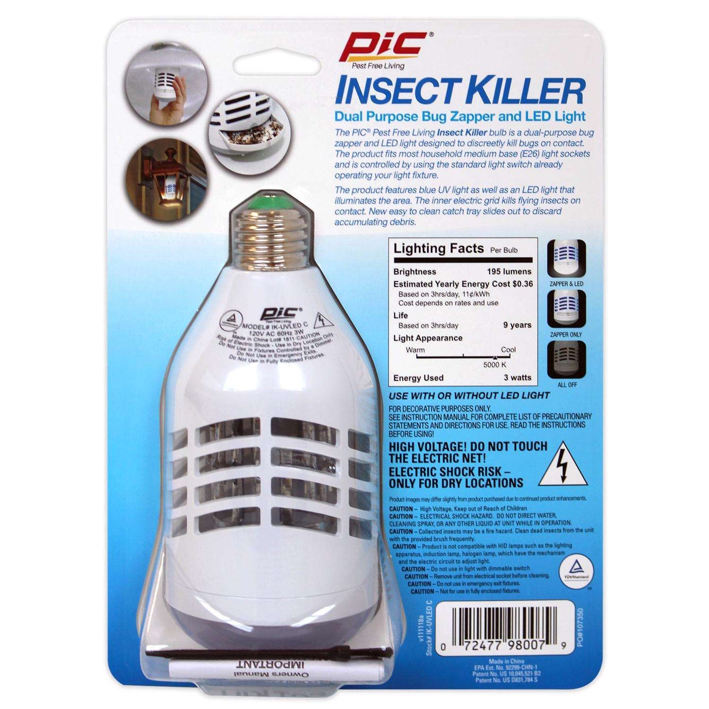  PIC Indoor And Outdoor Electric Insect Killer Replacement Bulb 855 Sq Ft 9 W