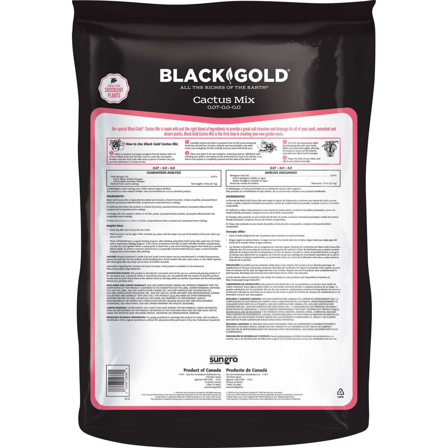  Black Gold Organic Cacti And Succulent Potting Mix 1 Cu Ft