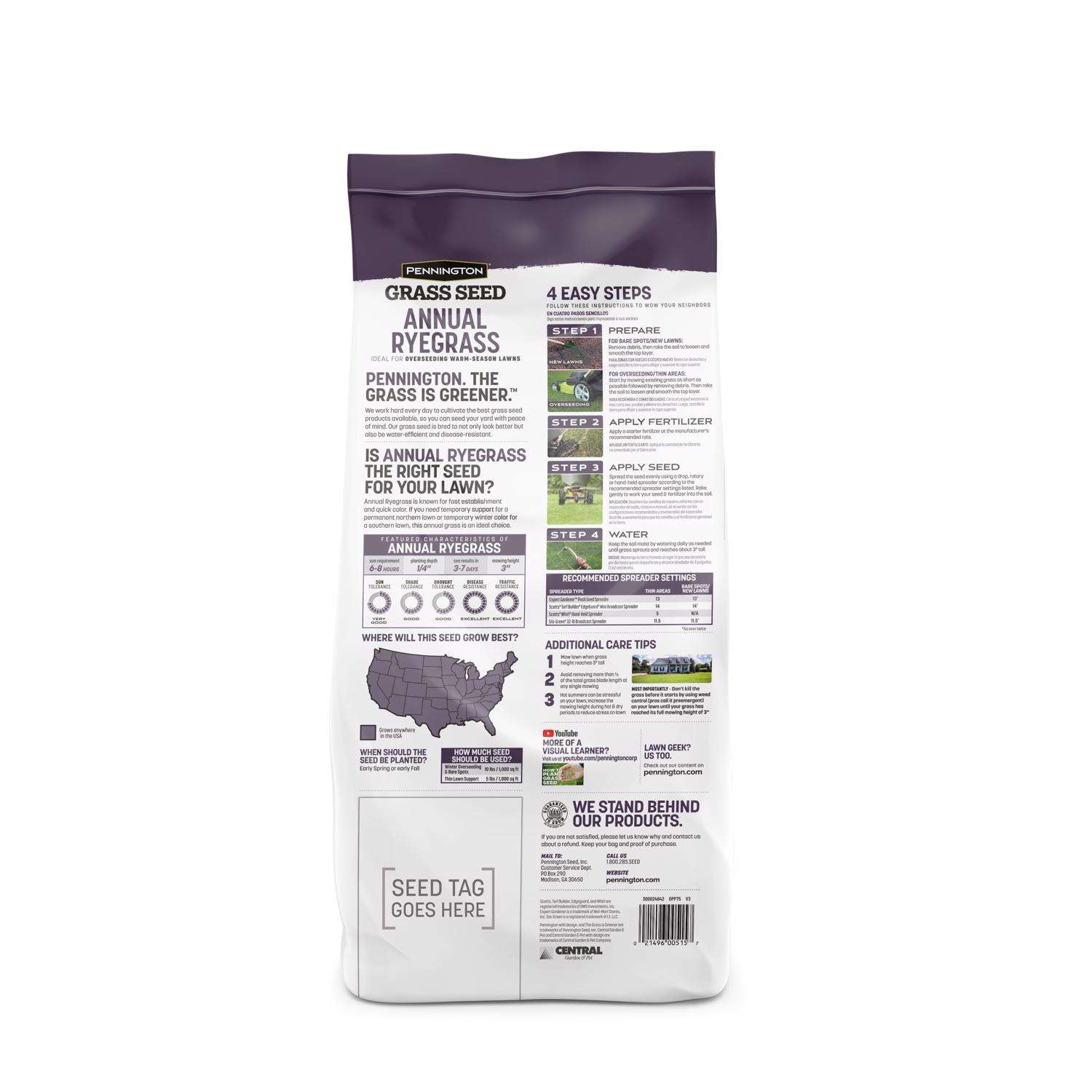  Pennington Annual Ryegrass Sun Or Shade Grass Seed 10 Lb