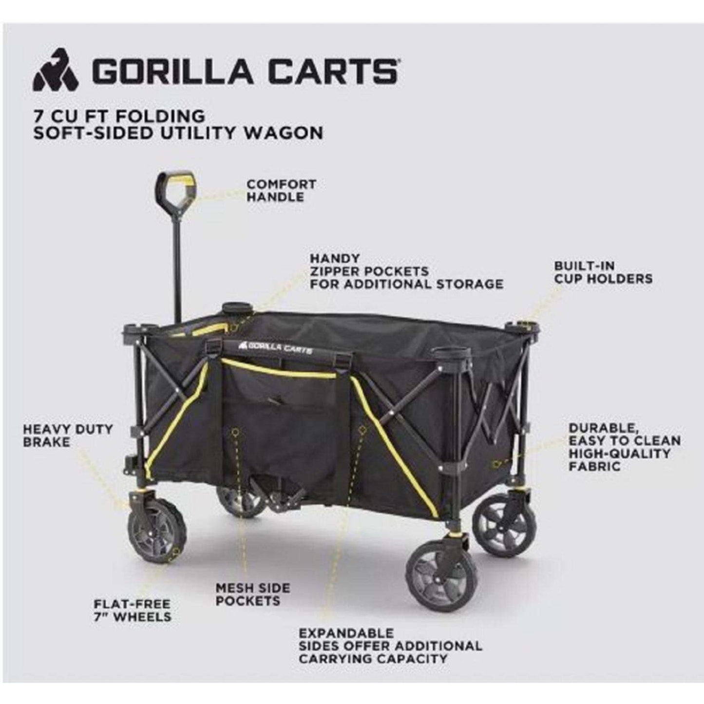  Gorilla Carts Polyester Fabric Folding Utility Wagon 150 Lb. Cap.