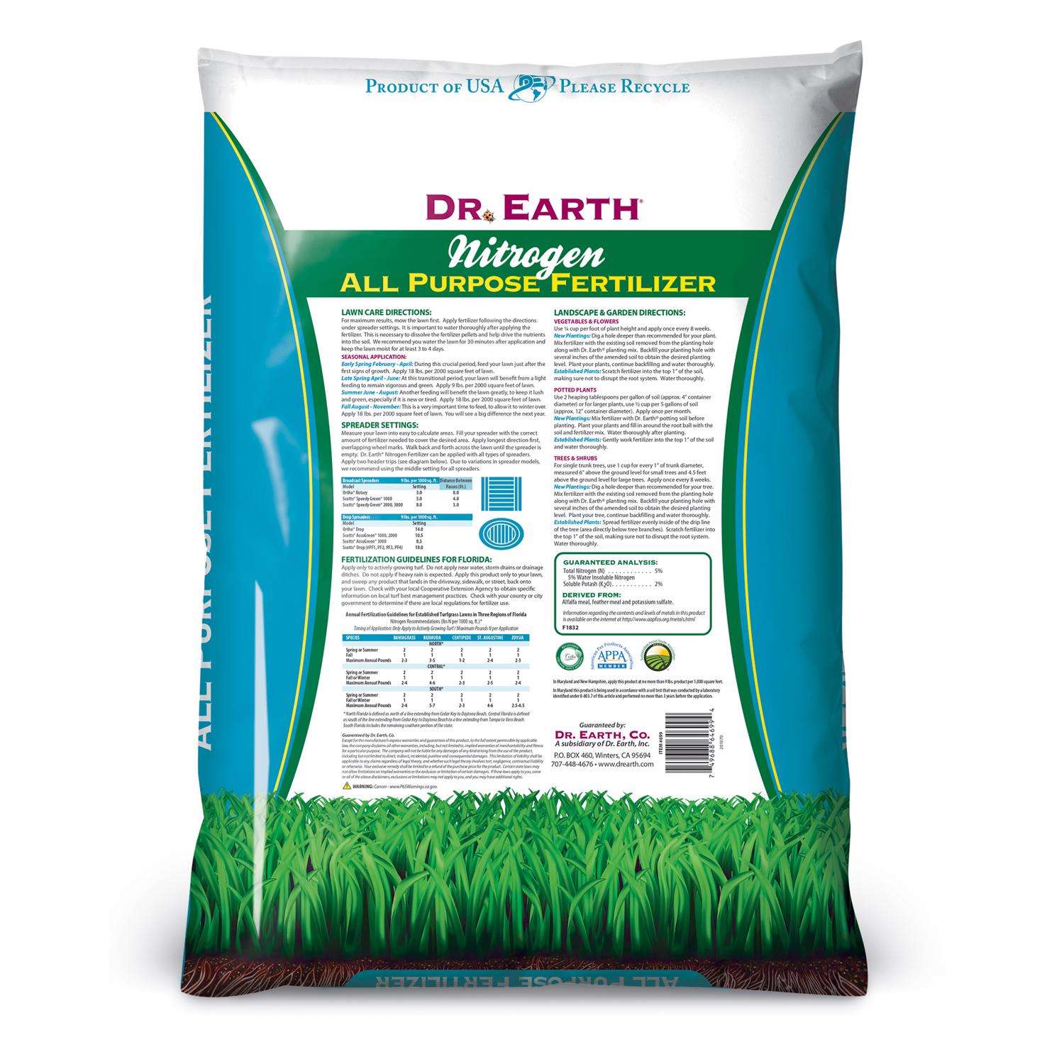  Dr. Earth Nitrogen Slow-Release Nitrogen Lawn Fertilizer For All Grasses 2000 Sq Ft