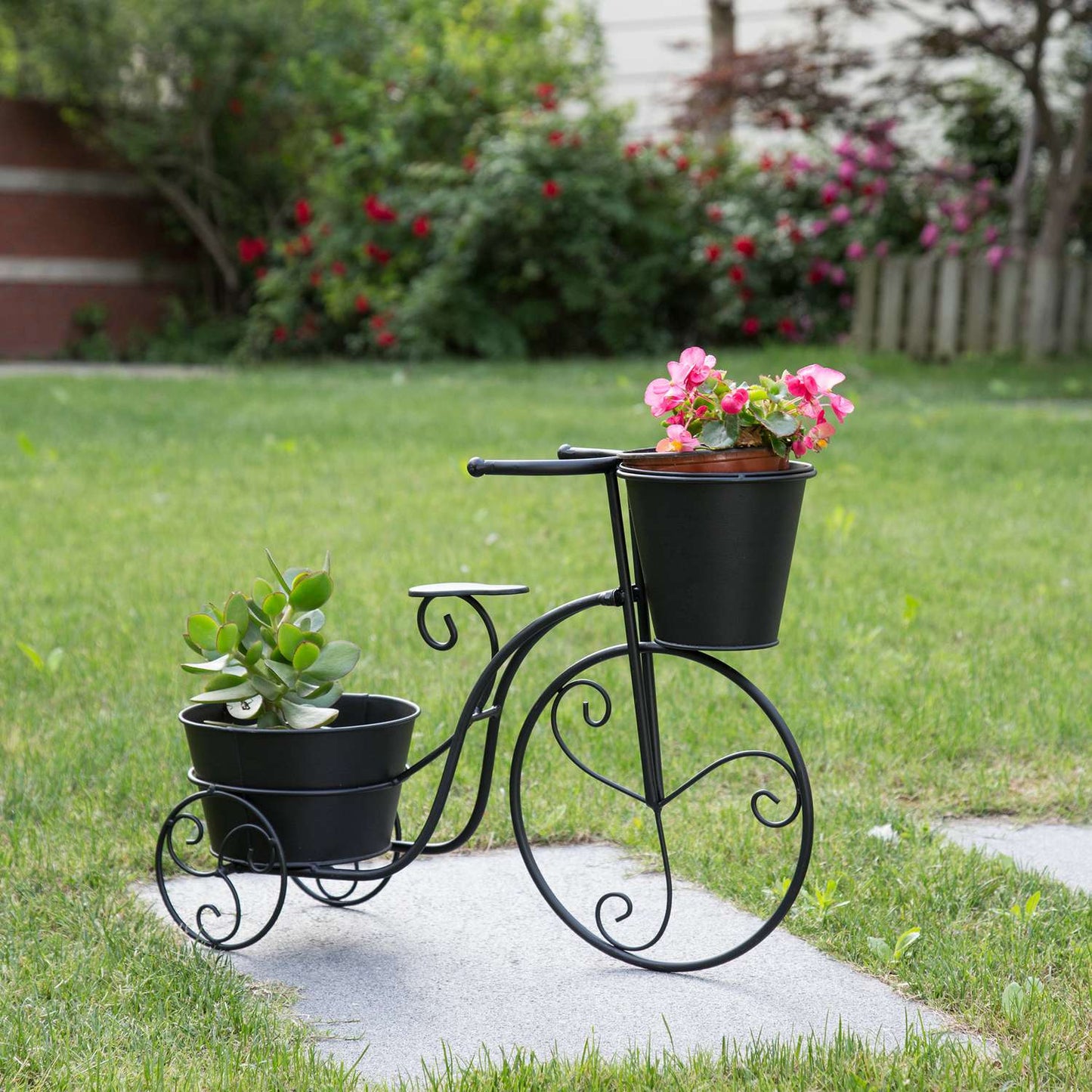  Glitzhome 20.75 In. H X 20 In. W X 7.25 In. D Metal Bicycle Garden Planter Black