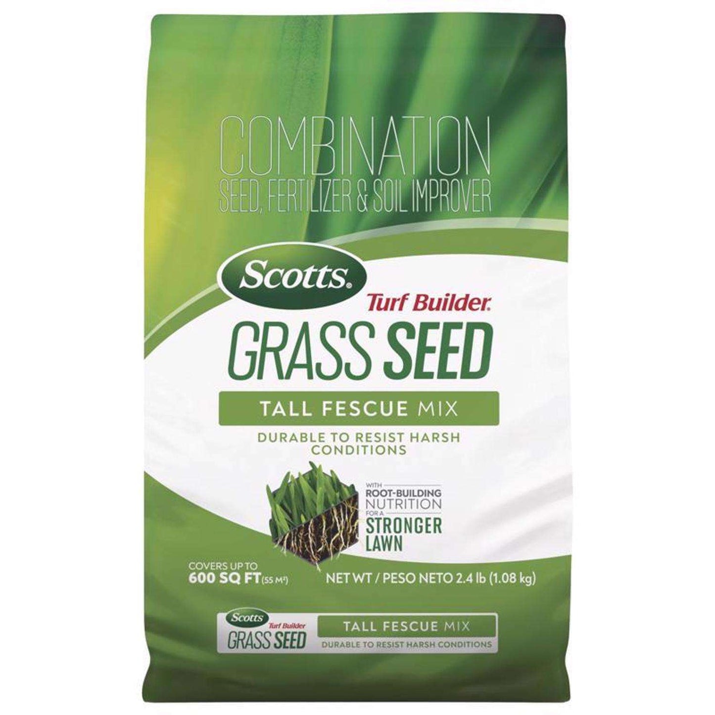  Scotts Turf Builder Tall Fescue Grass Sun Or Shade Fertilizer/Seed/Soil Improver 2.4 Lb