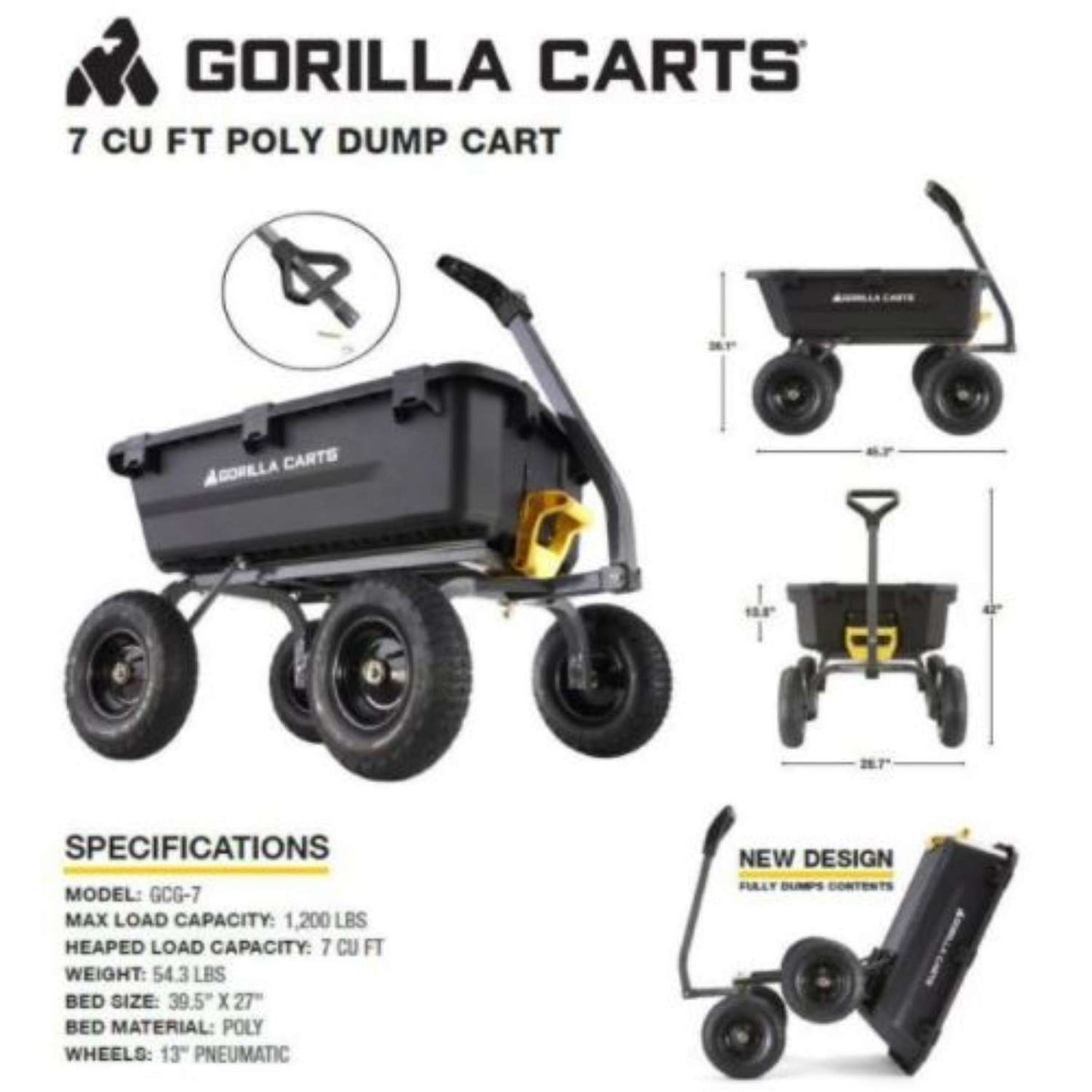  Gorilla Carts Poly Dump Cart 1200 Lb. Cap.