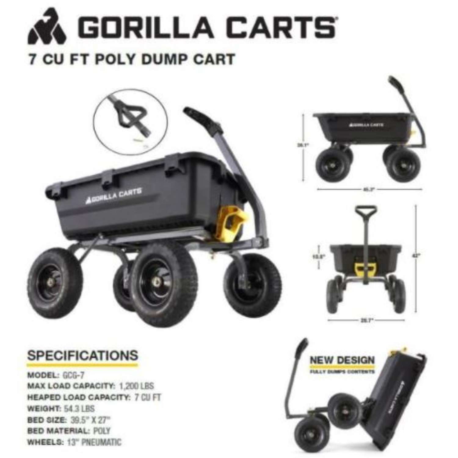  Gorilla Carts Poly Dump Cart 1200 Lb. Cap.