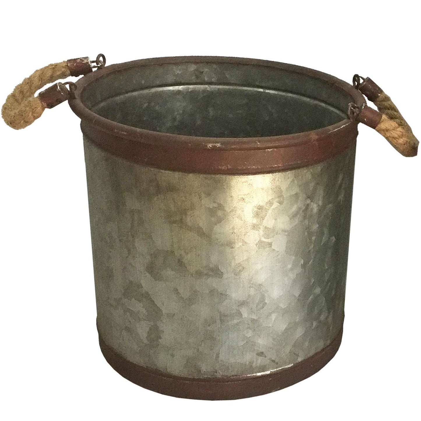  Avera Products 8.5 In. H X 8 In. D Galvanized Metal Rope Handle Bucket Planter Gray