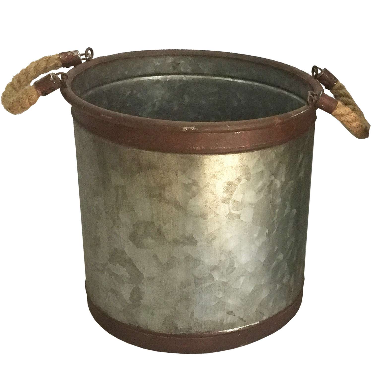  Avera Products 8.5 In. H X 8 In. D Galvanized Metal Rope Handle Bucket Planter Gray