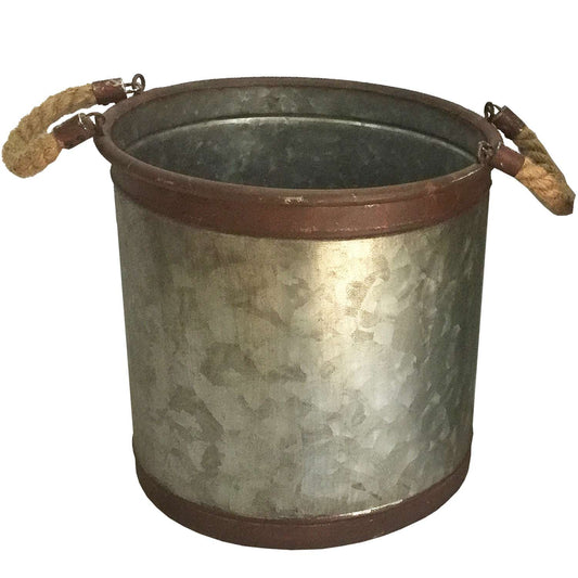  Avera Products 8.5 In. H X 8 In. D Galvanized Metal Rope Handle Bucket Planter Gray