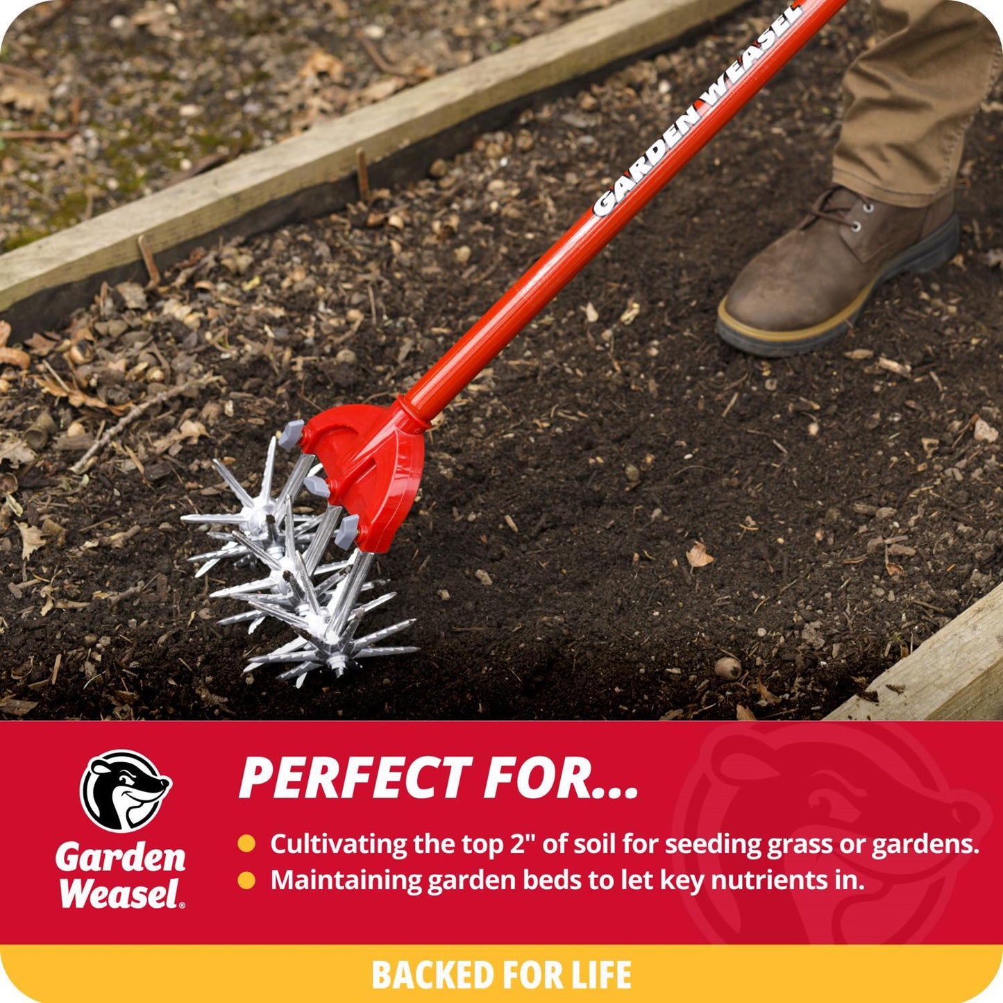  Garden Weasel 3 Tine Steel Rotary Hand Cultivator 55 In. Steel Handle