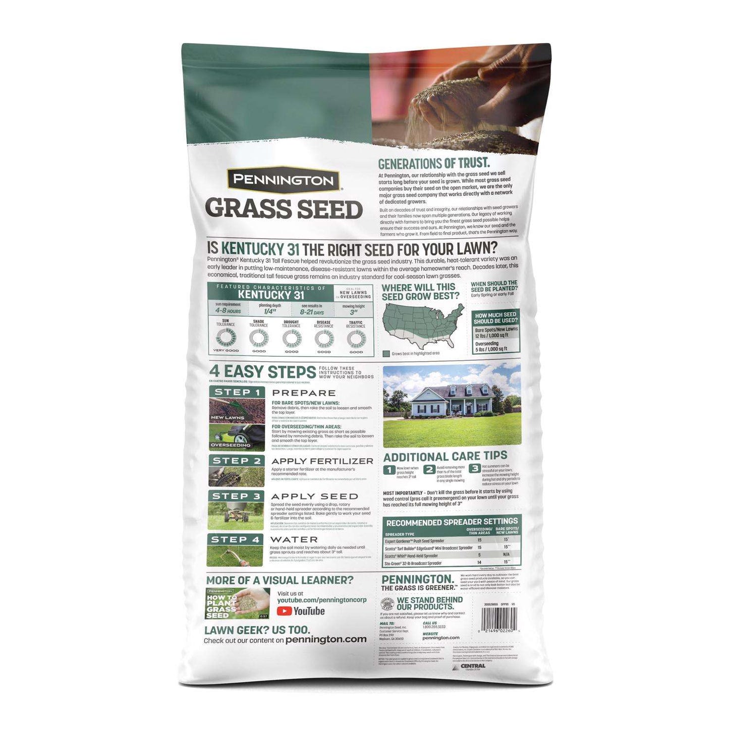  Pennington Kentucky 31 Tall Fescue Grass Sun Or Shade Grass Seed 20 Lb
