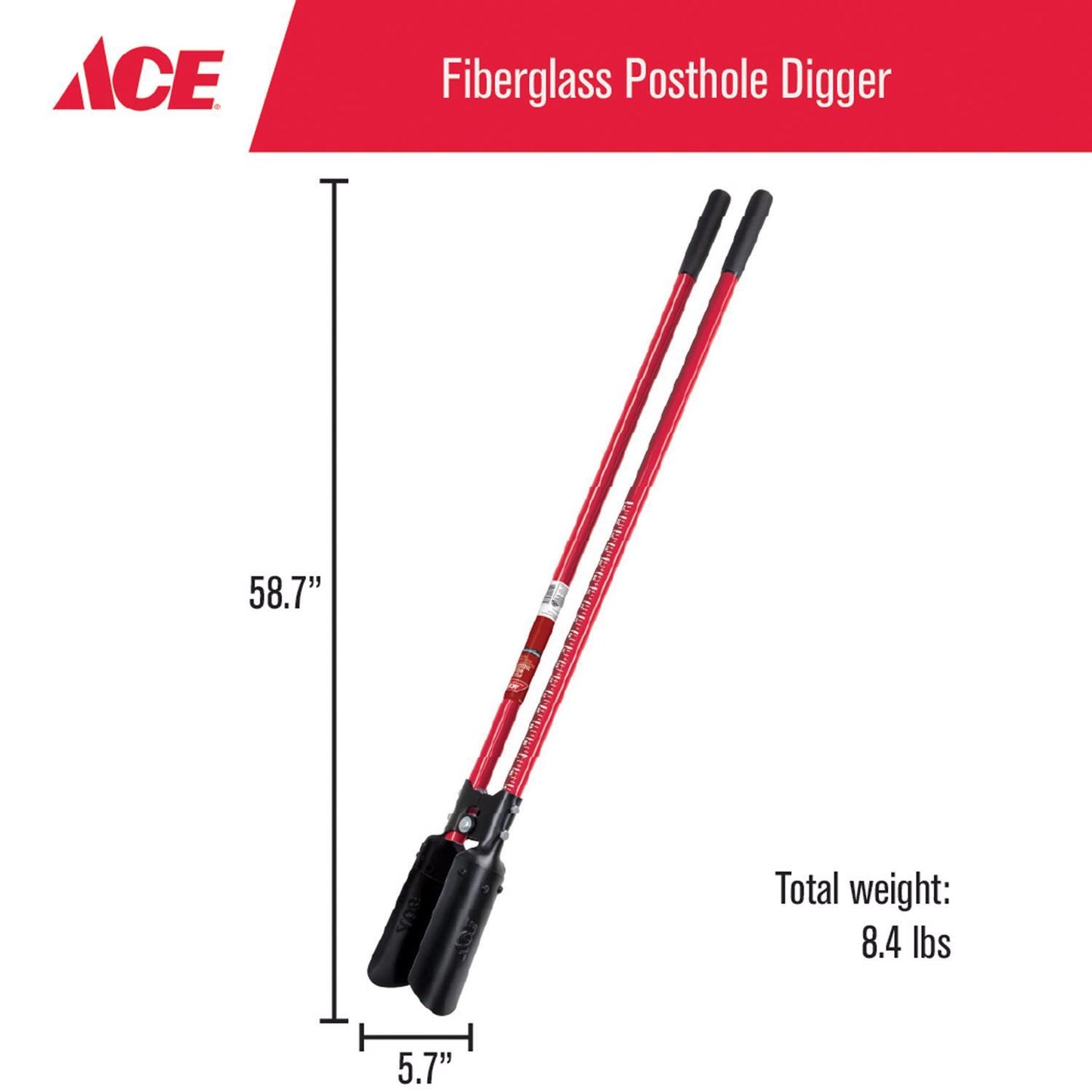  Ace 57 In. Steel Atlas Pattern Post Hole Digger Fiberglass Handle