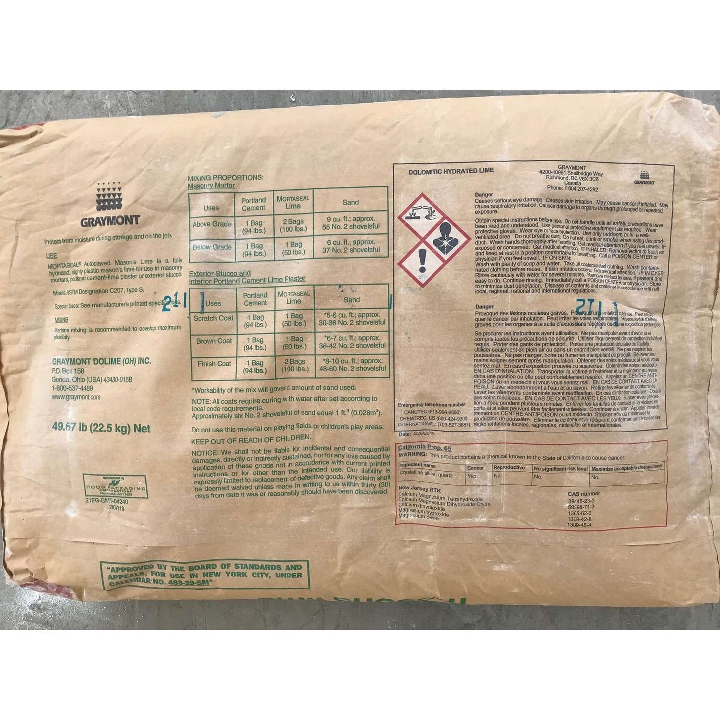  Graymont Mortaseal Hydrated Lime 50 Lb