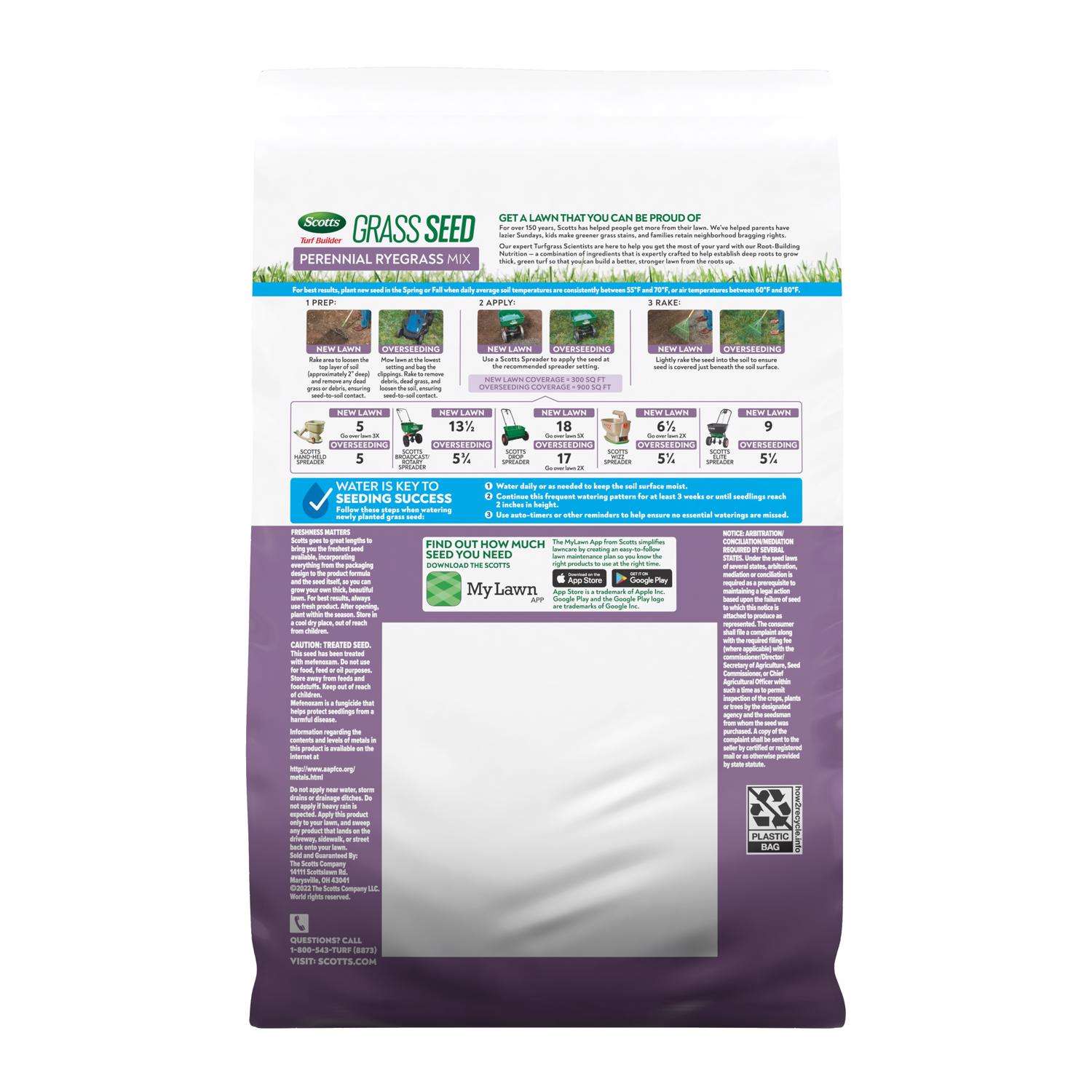  Scotts Turf Builder Perennial Ryegrass Sun Or Shade Fertilizer/Seed/Soil Improver 2.4 Lb
