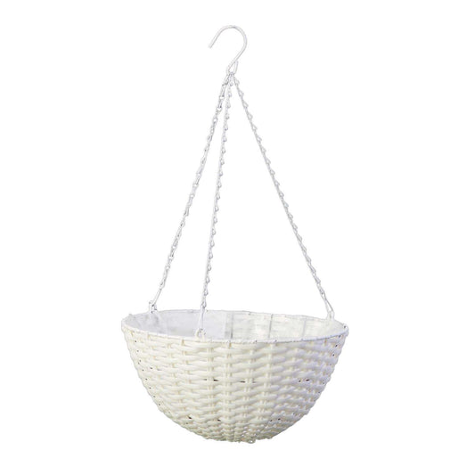  Panacea 9 In. H X 14 In. D Resin Wicker Hanging Basket White