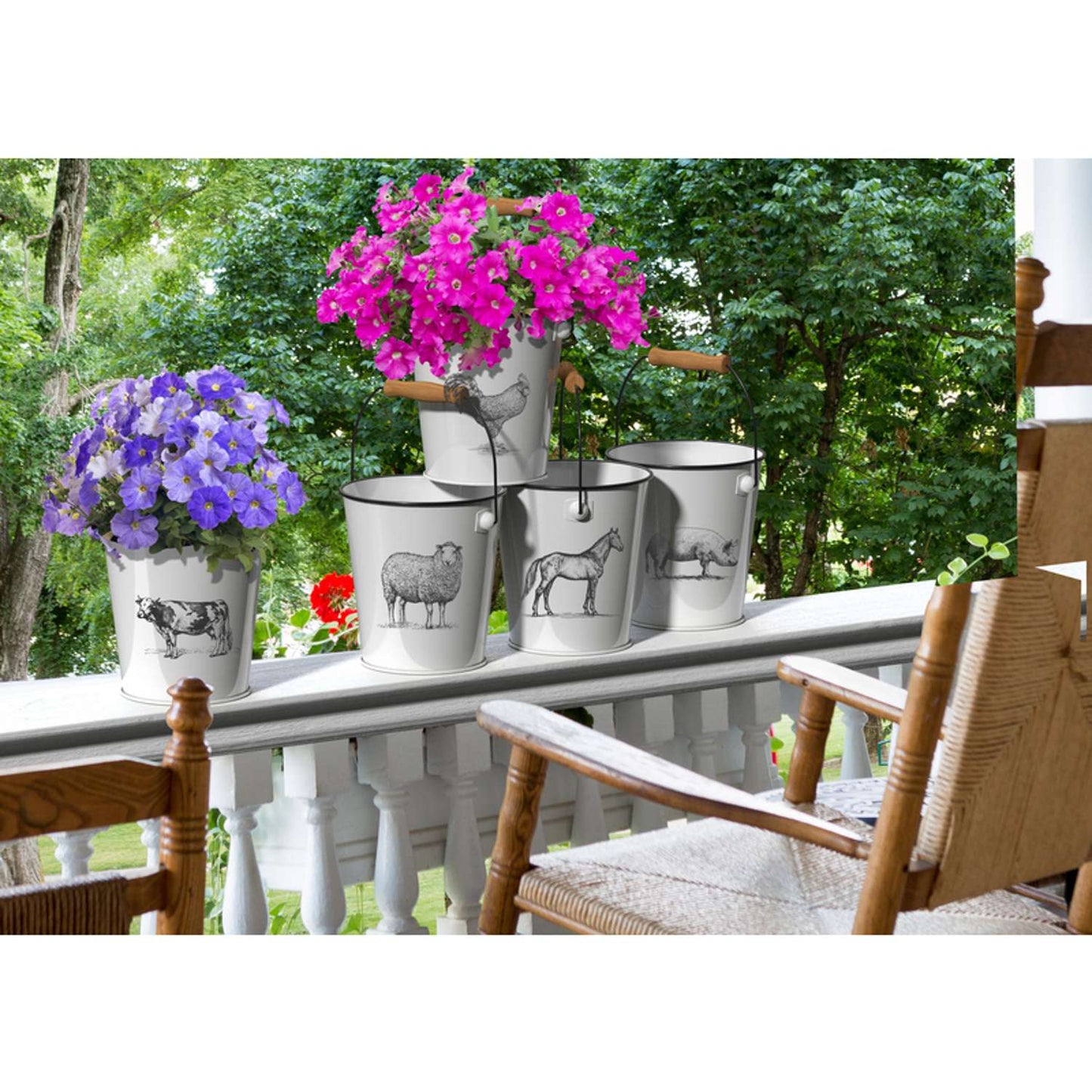  Panacea 7.5 In. D Steel Milkhouse Animals Bucket Planter White