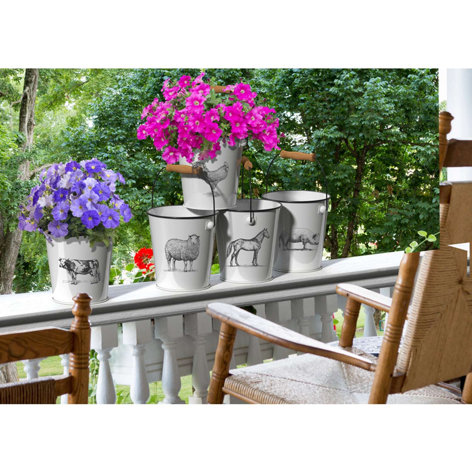  Panacea 7.5 In. D Steel Milkhouse Animals Bucket Planter White