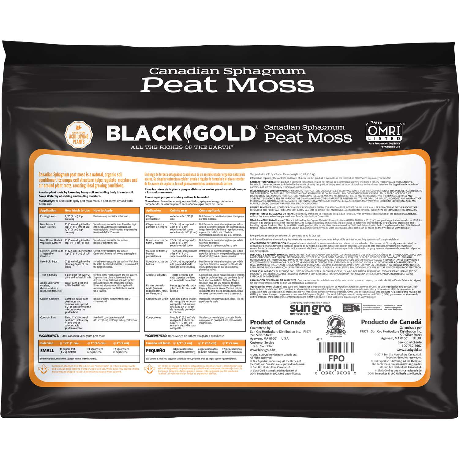  Black Gold Organic Canadian Sphagnum Peat Moss 1 Cu Ft