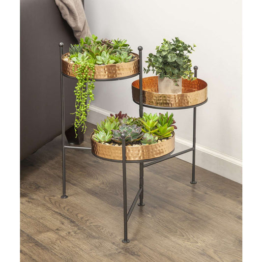  Panacea 20.5 In. H X 21.25 In. W X 16.25 In. D Metal 3 Tiered Planter With Stand Copper
