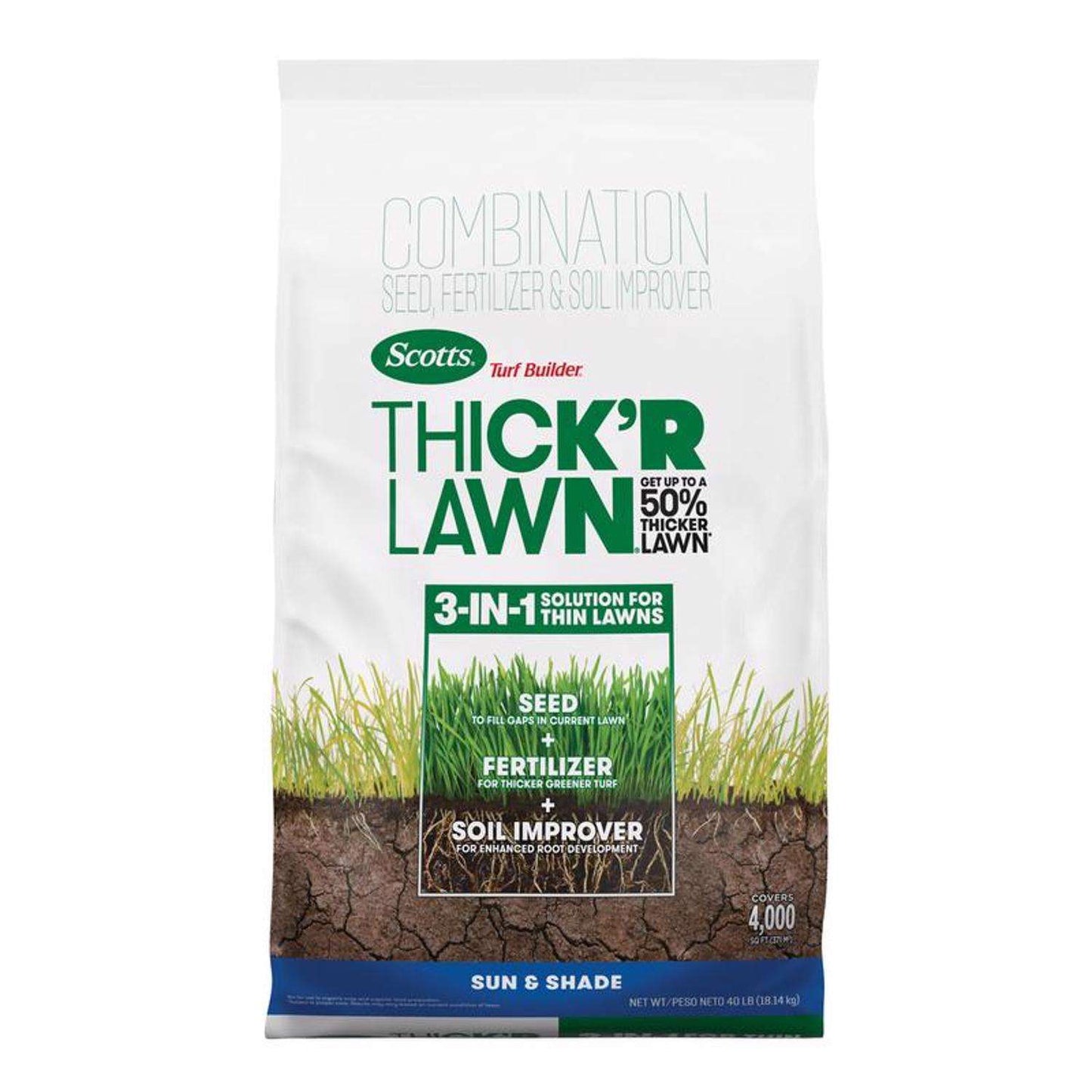  Scotts Turf Builder ThickR Lawn All-Purpose Lawn Fertilizer For Sun/Shade Mix 4000 Sq Ft