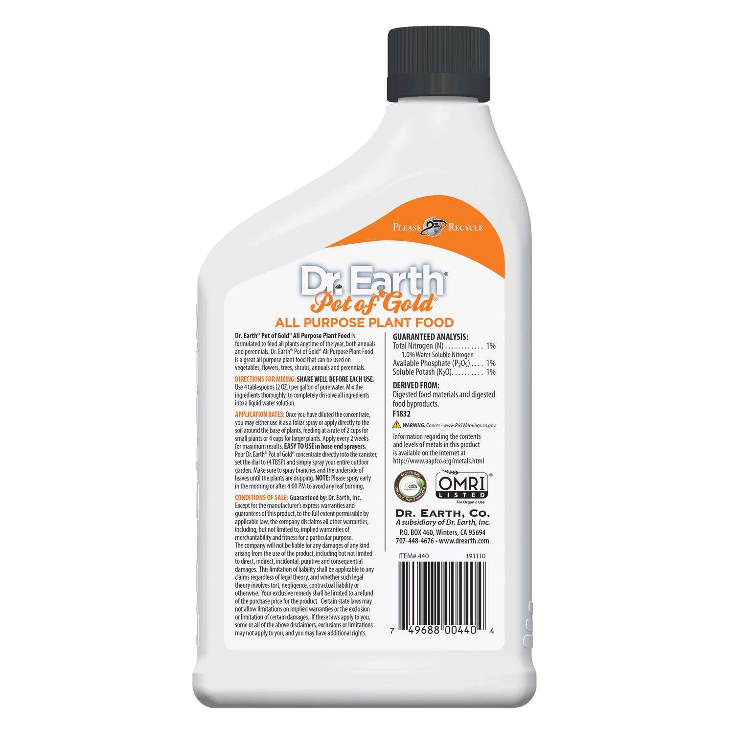  Dr. Earth Pot Of Gold Organic Liquid All Purpose Plant Food 24 Oz