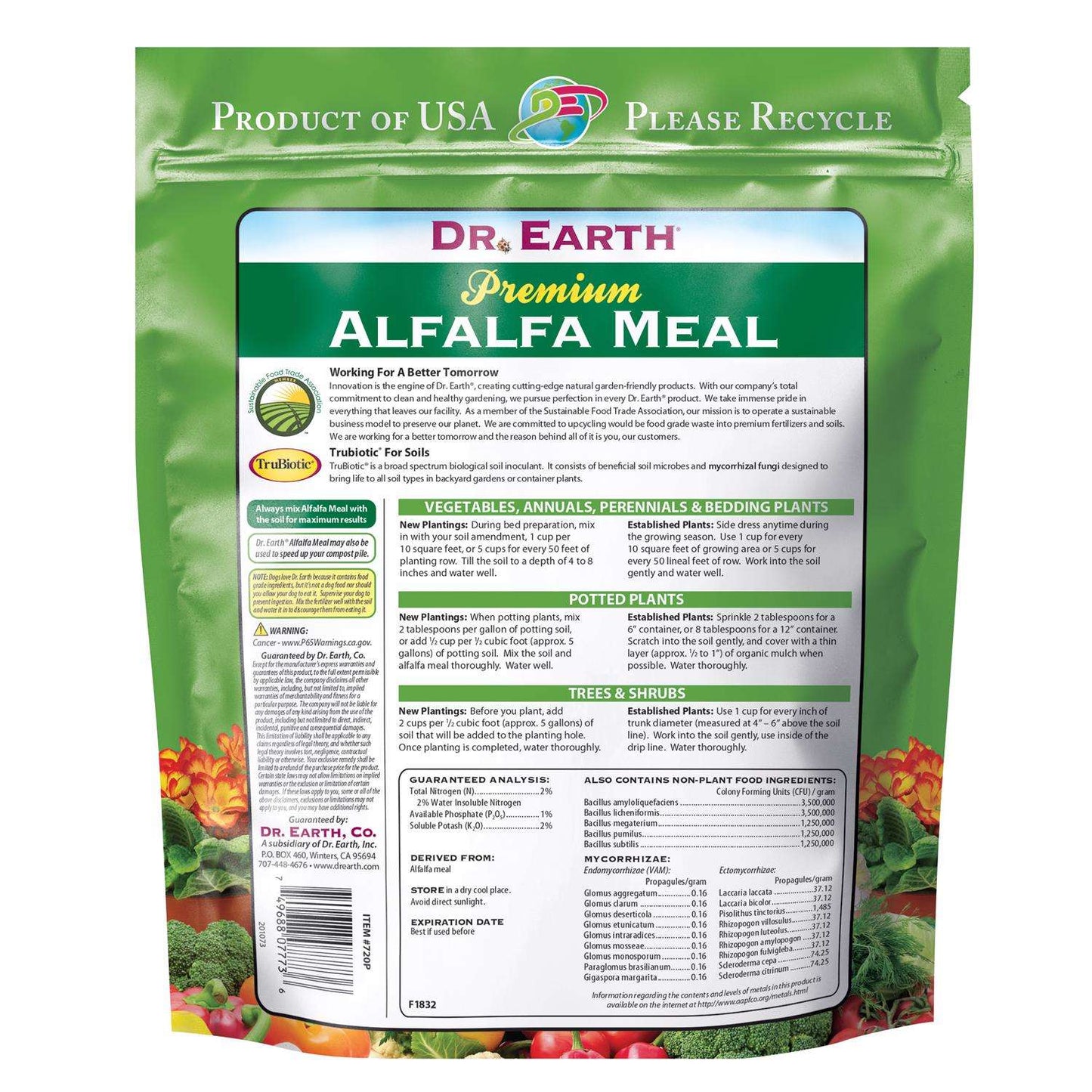  Dr. Earth Pure & Natural Organic Granules Roses Alfalfa Meal Plant Food 3 Lb