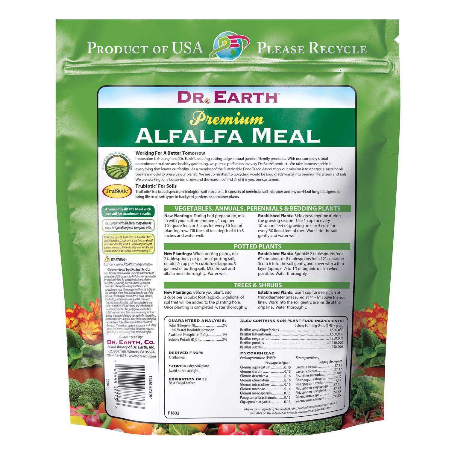  Dr. Earth Pure & Natural Organic Granules Roses Alfalfa Meal Plant Food 3 Lb