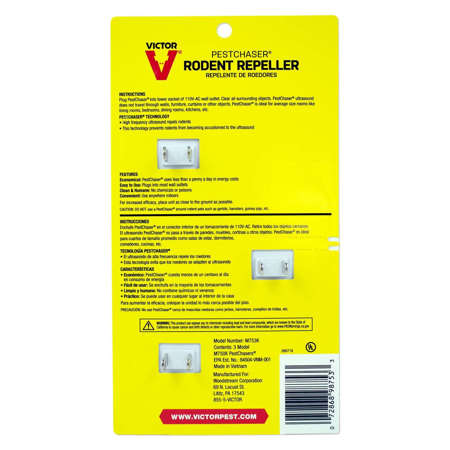  Victor PestChaser Plug-In Electronic Pest Repeller For Rodents 3 Pk