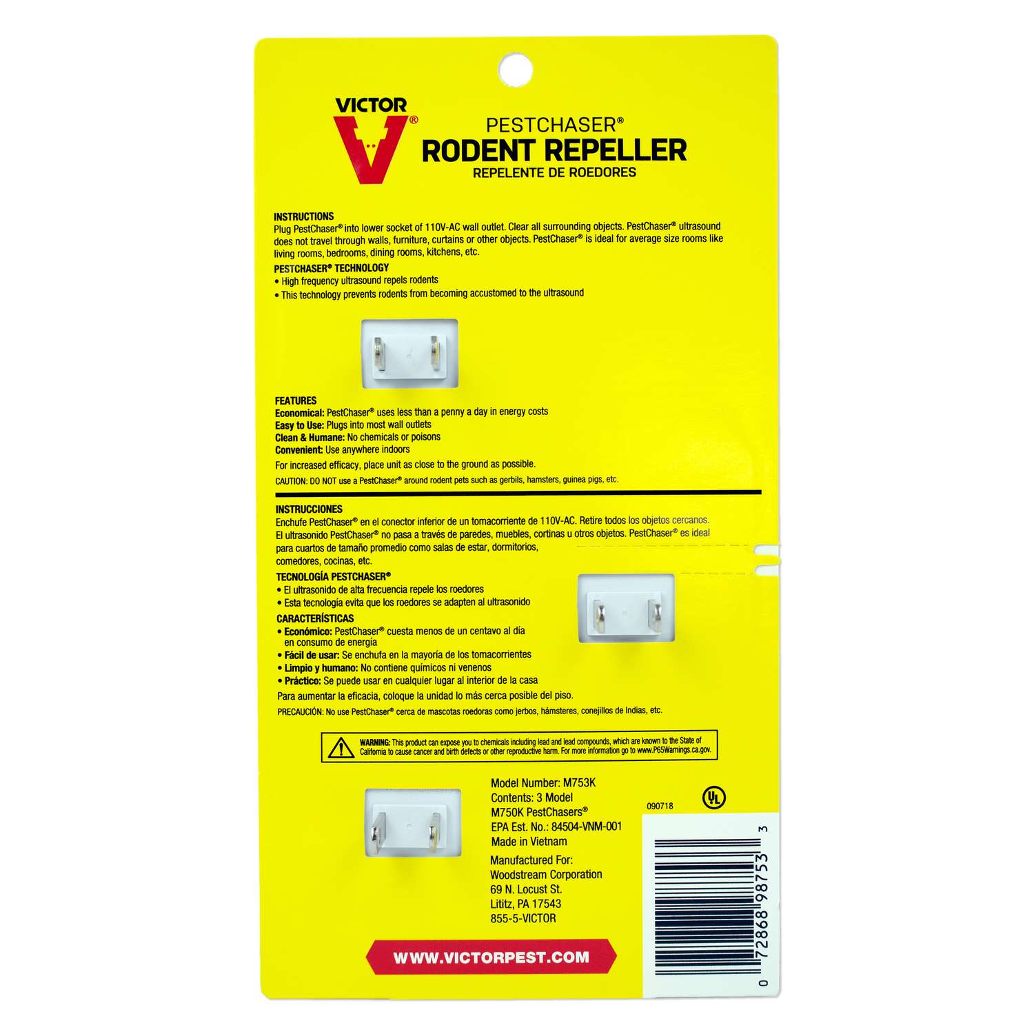  Victor PestChaser Plug-In Electronic Pest Repeller For Rodents 3 Pk